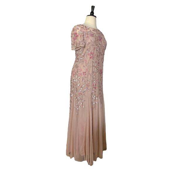Adrianna Papell New Gown Beaded Sequin Godet Pleats Blush Pink Women’s Size 20 - Picture 3 of 15